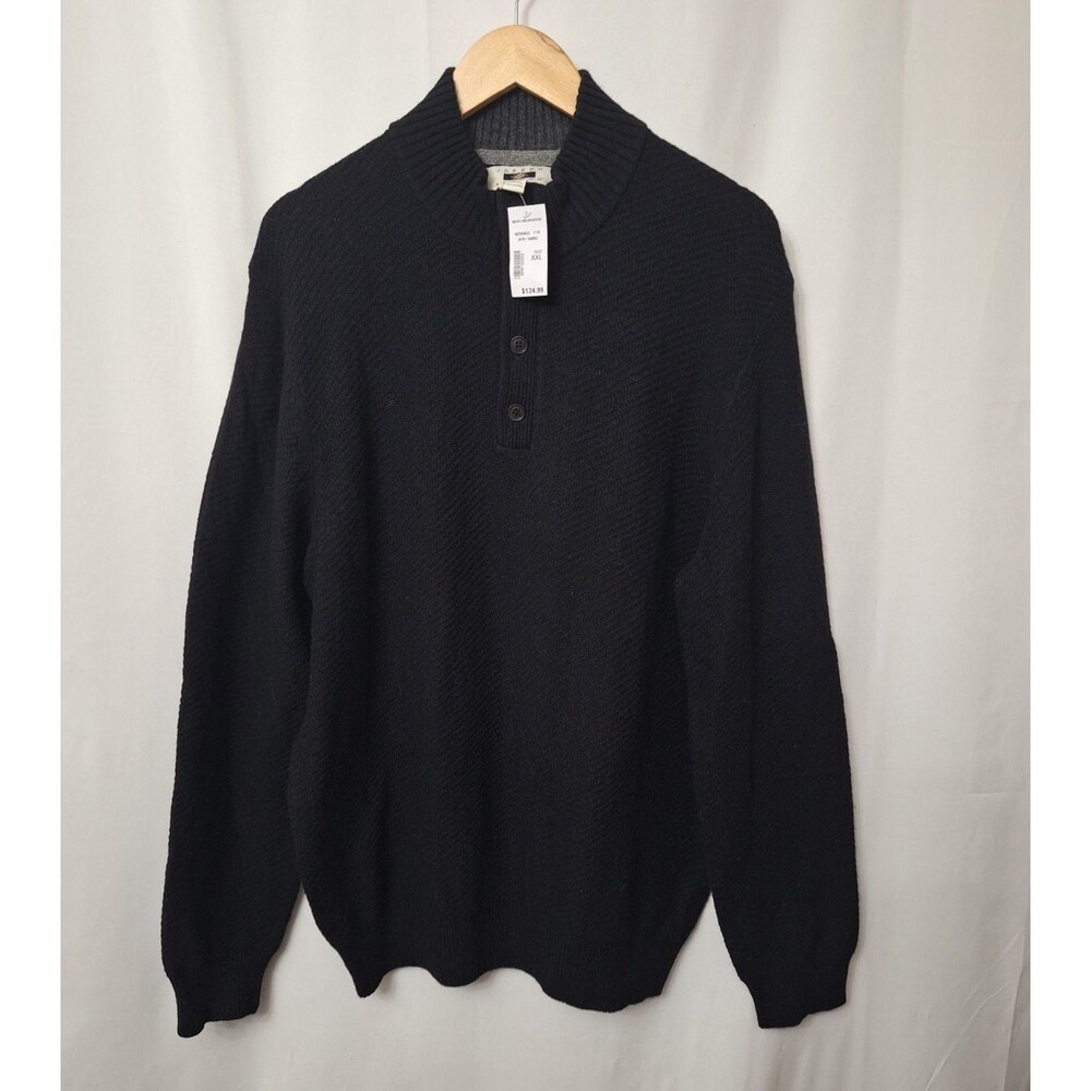 New Joseph Abboud Wool Blend 1/4 Zip Pullover Sweater Mens XXL Black Button Up